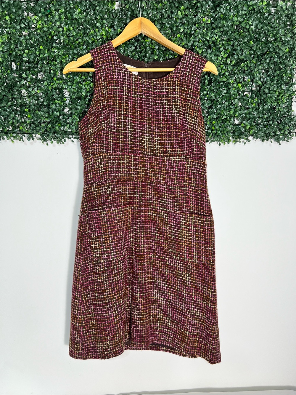 Vintage Talbots Brown Pink Tweed Sheath Dress size 6 Petites